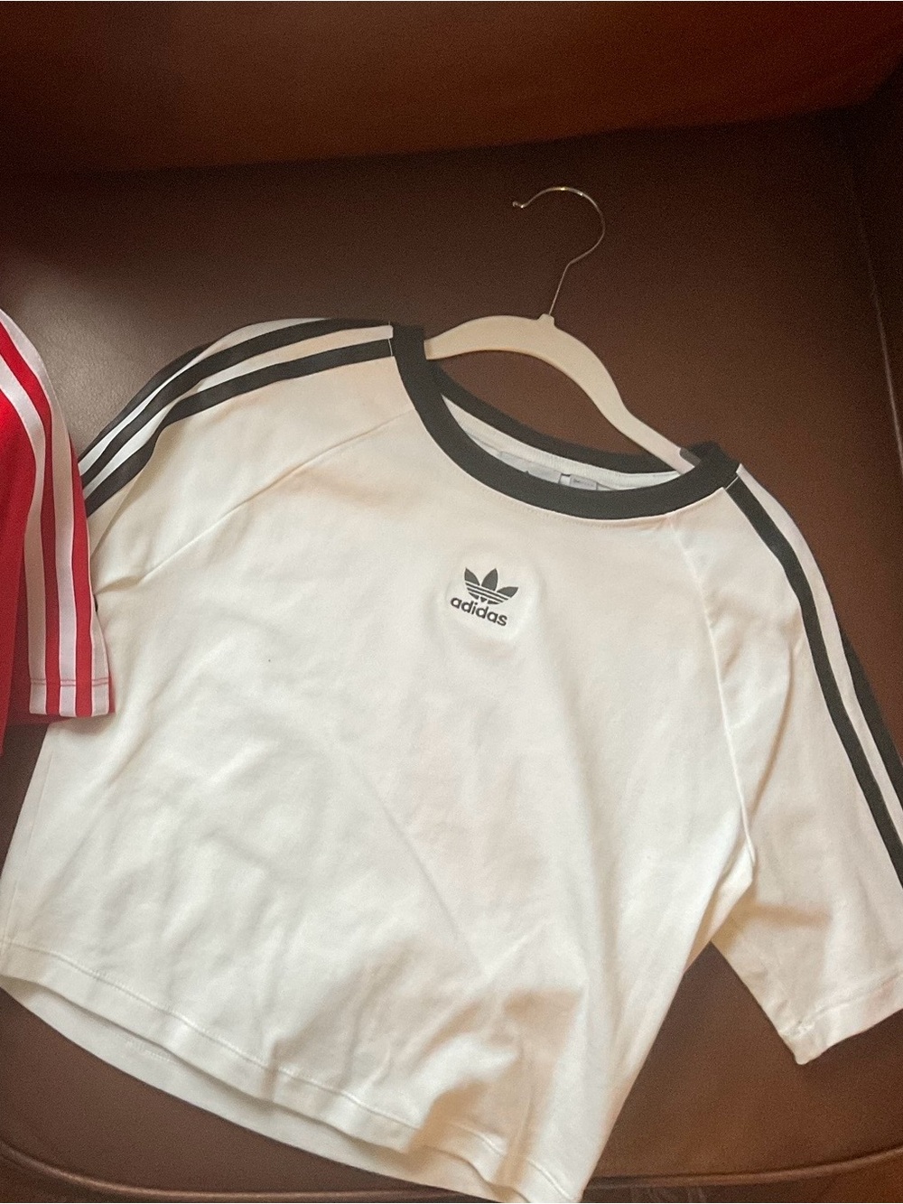 adidas White Short Sleeve Tee with Black Satin Three-Stripe Detail